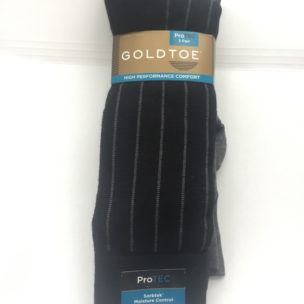 NWT Gold Toe  Socks for Men 3 Pairs ProTEC Black and Grey Breathable Mesh